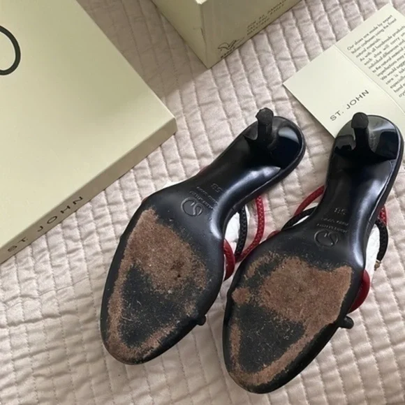 St. John leather mules strappy calypso navy red gold monogram - Picture 14 of 16